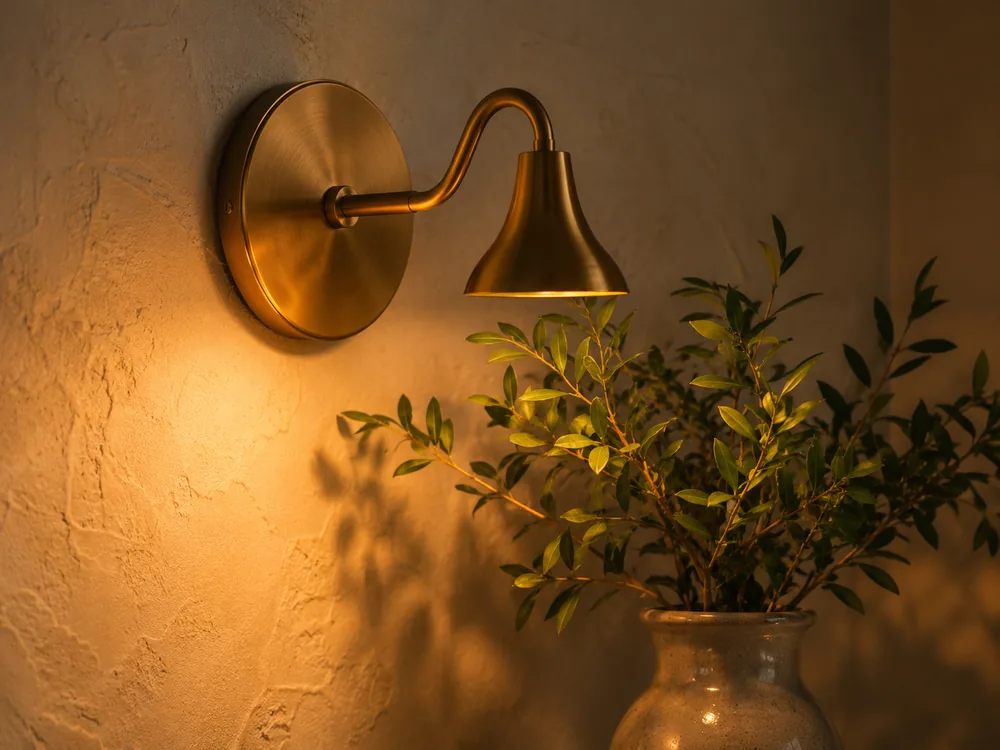 Warm ceramic table lamp with candle, mug, vase, and soft cozy textures.