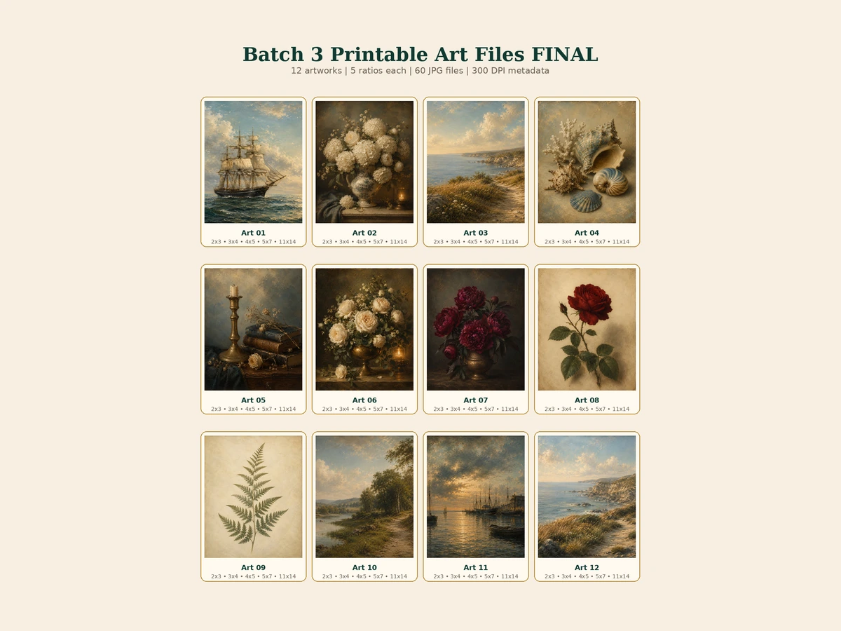 Exact preview sheet of the twelve printable artworks included in the Jewel-Tone Gallery Wall Formula