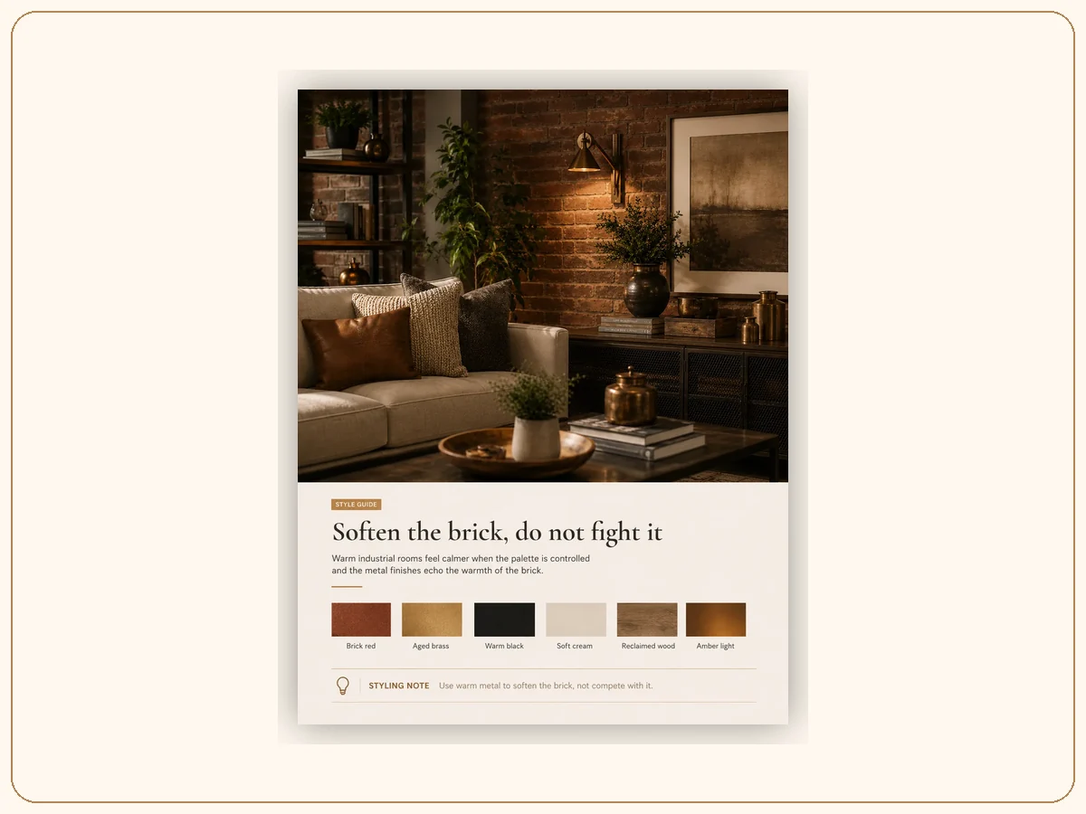 Warm industrial palette preview for exposed brick styling