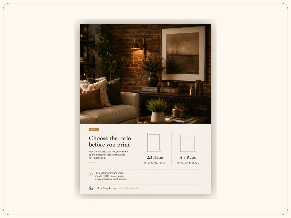 Print size guide preview for exposed brick wall art