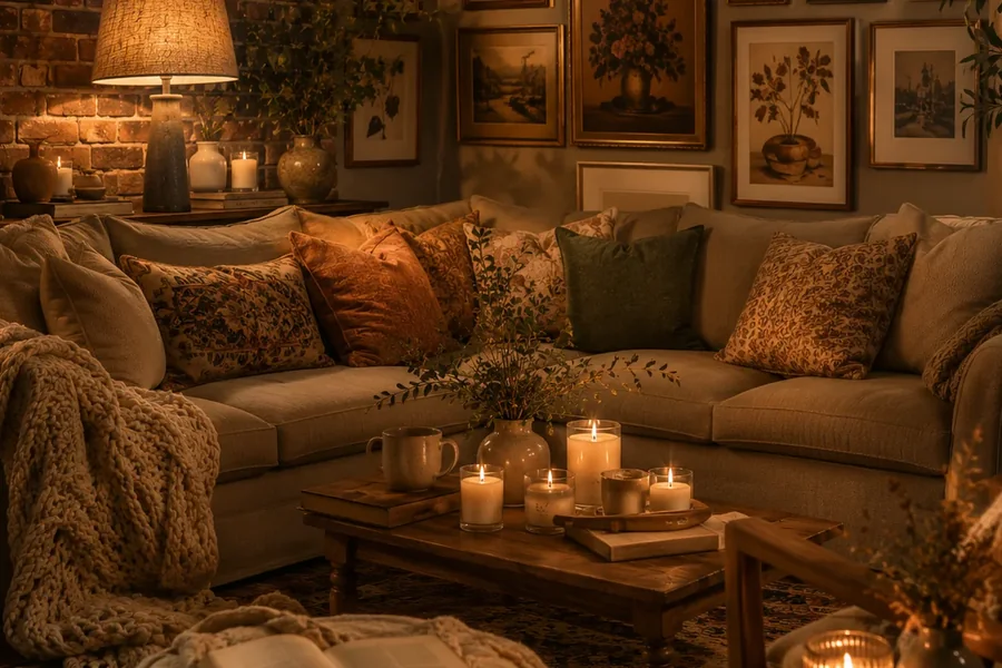 Cozy maximalist living room