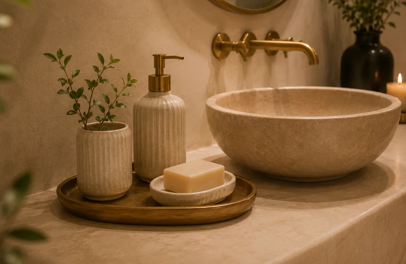 Bathroom countertop tray with soap and simple accessories