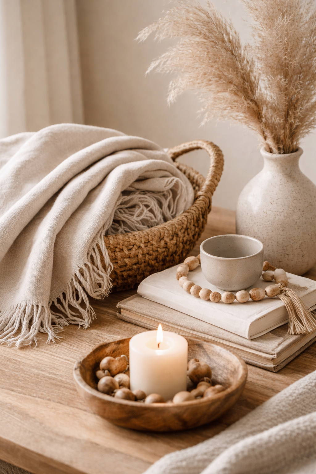 natural textures cozy linen wood candle